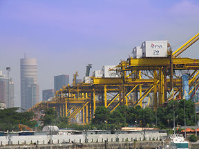 A photo of distant Singapore cityscapes