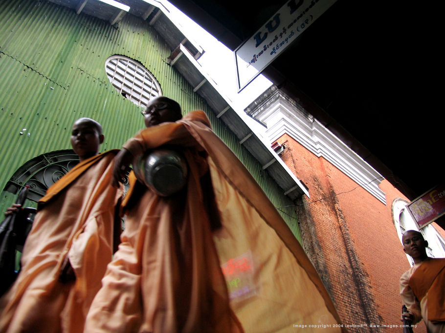 A casual grabbed photo of the Burmese lady Monks at Scotts Market, Yangon, Myanmar (Rangoon, Burma)