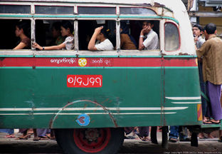 A photo of a typical bus at Yangon, Myanmar (Rangoon, Burma)