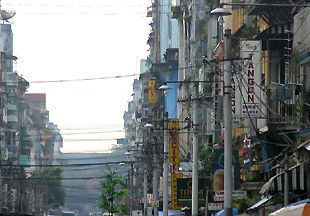 A photo of a typical street at Yangon, Myanmar (Rangoon, Burma)