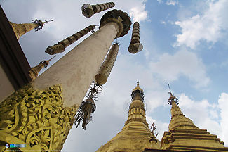 A upward view photo of Sule Pagoda, Yangon, Myanmar (Rangoon, Burma)