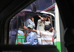 A mad scrambled in the bus, Yangon, Myanmar (Rangoon, Burma)