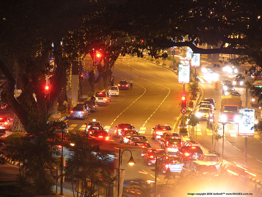 Jalan Ampang, night street view with fluorescent light source and  tungsten lighting