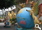 The huge globe that signifies Buddhist influences around the world at Dhammikarama Burmese Temple, Penang Island