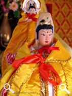 A closeup view of an instaled beautiful Kuan Yin Buddhist image at Wat Chai, Penang