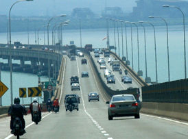 The 13.5km long Penang Bridge