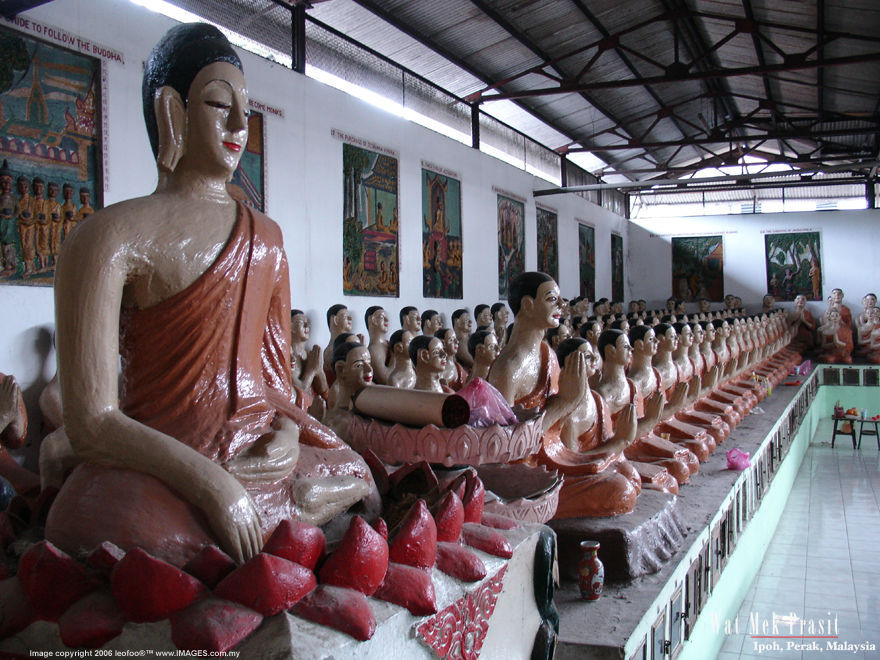 The reclining Buddha Image at Wat MekPrasit, A siamese Thai Buddhist Temple in Ipon City, Perak, Malaysia