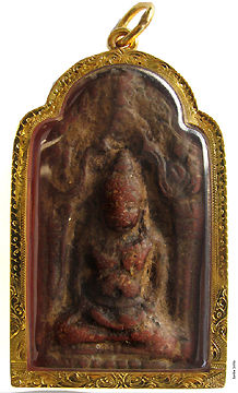 Gold framed amulet case front view