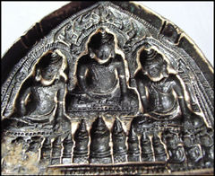 Detail of antique collectible Thai Pra-Sarm Bayon amulet mold produce during Haripunchai era