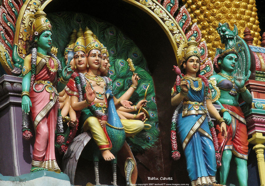 The entrance arc of the Batu Caves is decorated with many religious figures of Hinduism God and Godness.