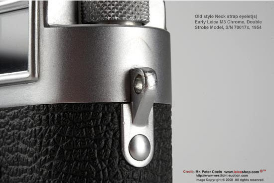 Old style neck strap eyelets design on Leica M3 early bodies