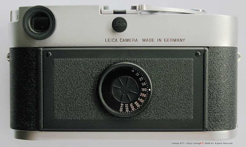 Leica MP chrome 0.58x finder model, 2003 rear section view with ASA film speed index disc