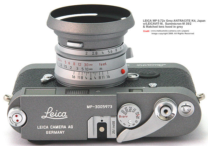 LEICA MP 10316 0.72x Antracite Kit 
w/matched colored LEICAVIT-M, SUMMICRON-M 1:2/35mm ASPH and Lens hood