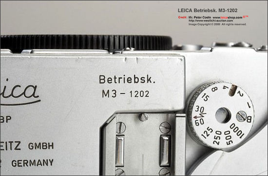 The Betriebsk engraving on a Leica M3 Betriebskamera / Betriebsk camera model, 1960