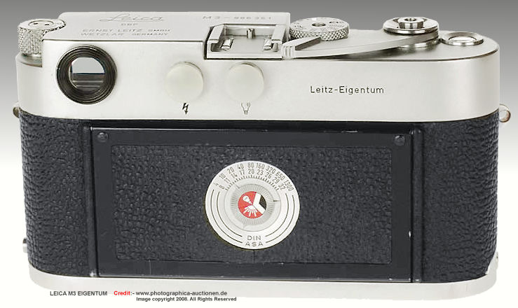Rear section of a typical Leica M 3 LEITZ - EIGENTUM with Leitz-Eigentum engraving