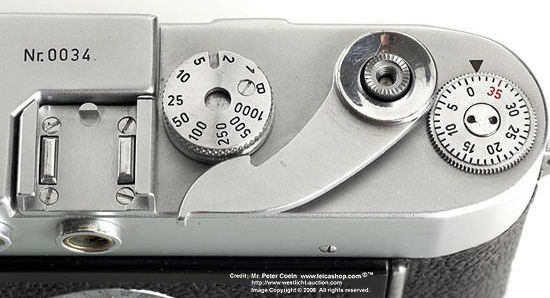 Top plate design and features of an old, collectible Prototype Leica M3 camera, 1952 auctioned by LeicaShop