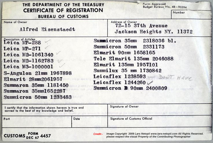 Original receipt Leica MP 271 & No. 288 used by Eisenstaedt  image  prepared by LARS Netopil  