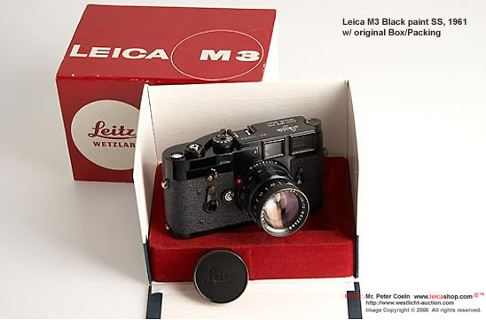 Complete set in original State, Leica M3 Black Paint SS Model w/ matching black paint Summicron-M 50mm f/2.0 lens 