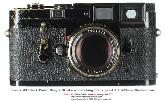 A lovely front view of Leica M3 Black Paint SS Model w/ matching black paint Summicron-M 50mm f/2.0 lens 