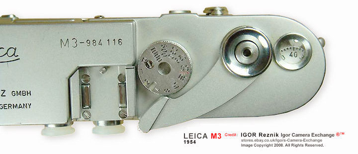 Leica Ernst Leitz Wetzlar M3 rangefinder camera Top camera panel control features (RIGHT)