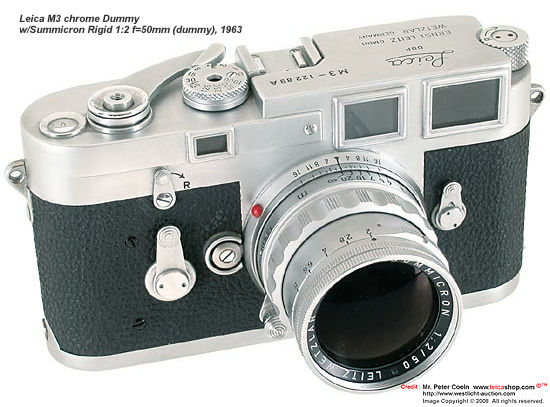 Dummy Leica M3 with double-stroke w/dummy Summicron 2/50mm rigid version without serial number. Approx. Year: c.1963 