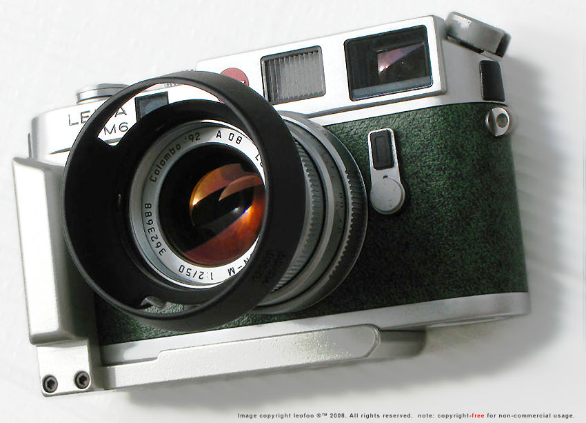 Leica M6 Chrome Colombo '92 Special 500th Anniversary Edition rangefinder camera with Summicron-M 1:2/50mm Colombo Edition, lens hood and chrome Hand grip