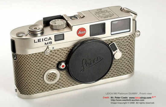 Front view of a LEICA M6 Platinum Dummy rangefinder camera, 1989