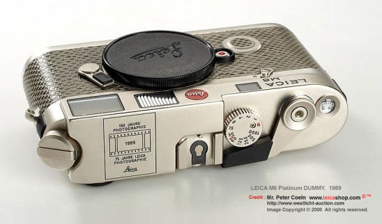 LEICA M6 Platinum Dummy rangefinder camera, 1989 with special engraving of 150 Jahre / 75 Jahre Leica Photography