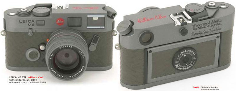 Front & Rear section views of a William Klein's Signatured Edition LEICA M6TTL Anthracite finish with SUMMILUX-M 1:1.4/50mm ASPH lens auctioned by Christie's Auction in 2001