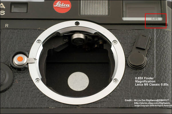 Close-up view of 0.85X finder, Leica M6 non TTL  0.85X finder model