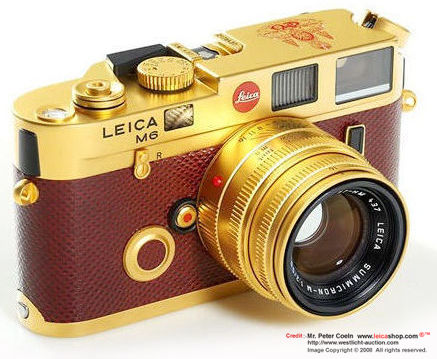 Front section view, LEICA M6 King of Thailand commemoration of Golden Jubilee 50th Year of  coronation rangefinder camera model with gold plated SUMMICRON-M 1:2/50mm lens
