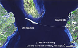 Satellite view of resundsbron Bridge, link to original NASA source