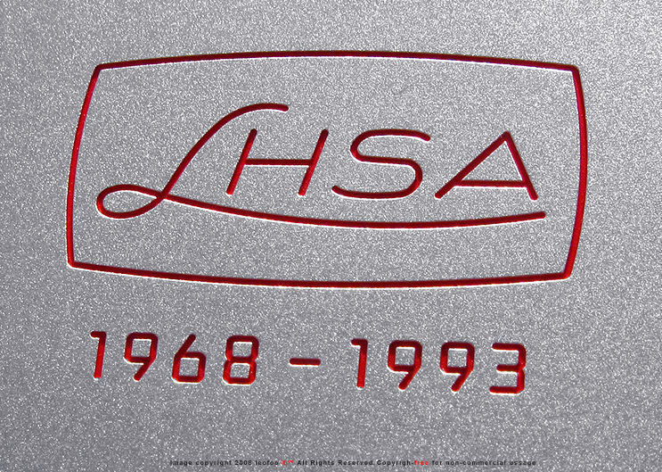 Red emblem of LHSA logo with engraving of 1968~1993 on a Leica M6 Classic LHSA 1968~1993 25th Anniversary Special Edition camera model