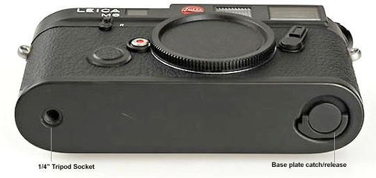 Nomenclature / main references on a typical LEICA m6 camera body - base plate section