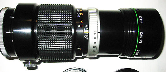 Canon 300mm f/5.6 FL-FLOURITE telephoto lens side view