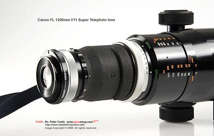 Canon super telephoto lens FL mount 1200mm f/11 rear lens mount and lens barrel
