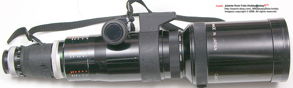 Canon super telephoto lens FL mount 800mm f/8.0 side view with overall lens features