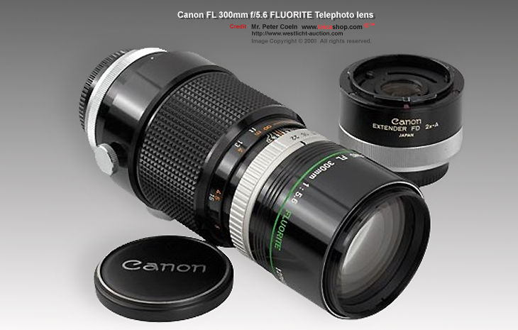 Canon FL-mount 300mm f/5.6 FLUORITE Super telephoto lens w/Canon 2X-A FD Tele-Extender