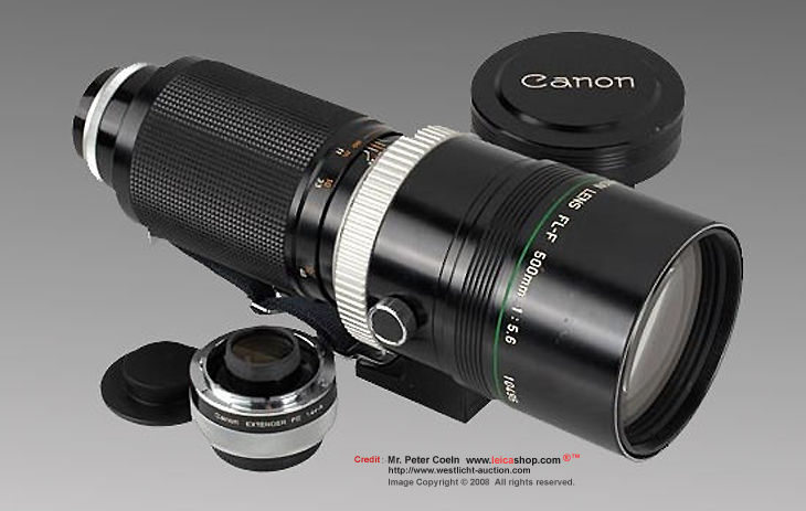 Canon FL-mount 500mm f/5.6 FLUORITE Super Telephoto lens  with Canon Tele-Extender 1.4X-A (FD)