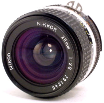 NIKON Nikkor manual focus wideangle 28mm f/2.8s front view