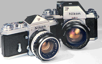 Two Nikkor standard lenses mounted on a Nikon F