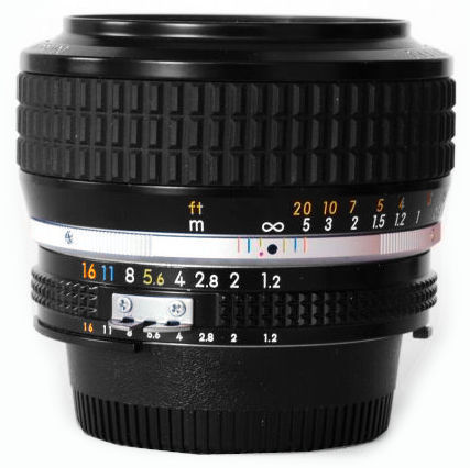 Side lens barrel indications of various control feature of the Nikkor 50mm f/1.2s (AIS)
