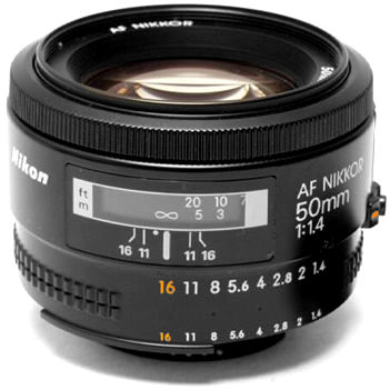 an early version of Nikon Autofocus Nikkor 50mm f/1.4s standard lens