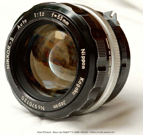 A Nikkor-S AUTO 55mm f/1.2 non-Ai standard lens