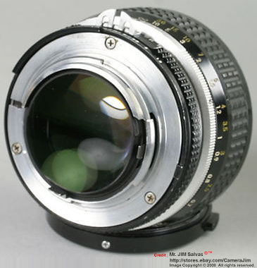 a nice rear section picture of a Nikon's manual focus Nikkor 50mm f/1.2 standard lens