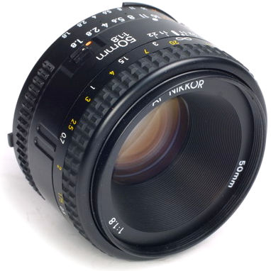 front lens element of a typical  Nikon Autofocus Nikkor 50mm f/1.8N standard lens version II