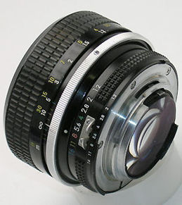 Rear and side view of a Nikon Nikkor-S auto Nikkor 55mm f/1.2 standard lens 