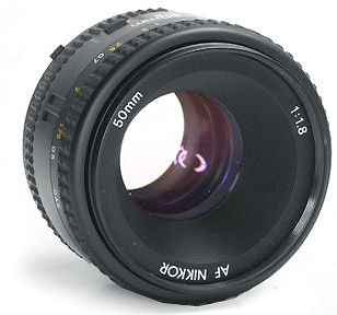 front lens element of a typical  Nikon Autofocus Nikkor 50mm f/1.8N standard lens version II