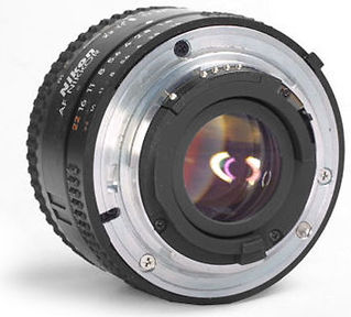rear lens element of a typical  Nikon Autofocus Nikkor 50mm f/1.8N standard lens version II