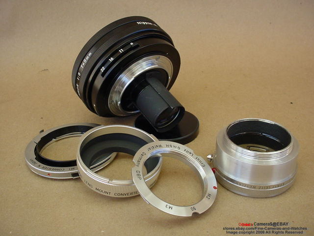 Nikon Fisheye Nikkor 1:8 f=8mm with various converter rings to fit Leica, Canon etc.